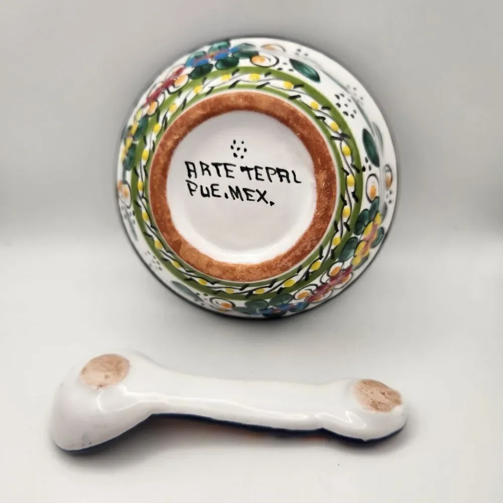 Mexican Pottery Colorful Ceramic Bowl and Spoon Set Hand painted